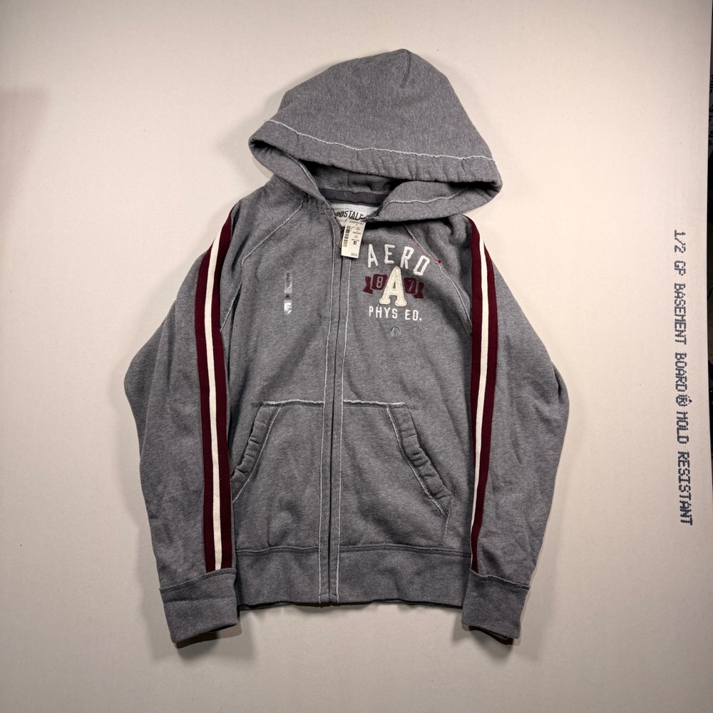 Y2K Aeropostale Full Zip Hoodie Large Gray NWT Phys Ed Varsity Stripe